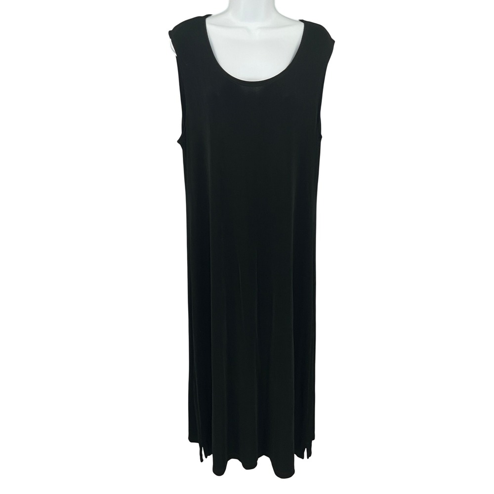 Coldwater Creek‎ Maxi Dress Womens Sz L Black Sleeveless Liquid Knit Artsy